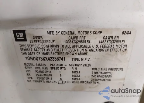 2004 Chevrolet Trailblazer Ls/Lt z USA, uszkodzony, nr VIN 1GNDS13SX42336741